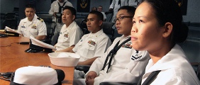 Filipino crew by US Embassy